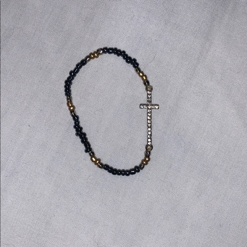 Blue and gold cross bracelet